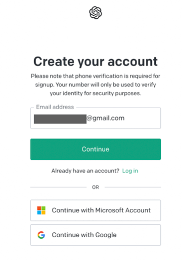 ChatGPT Create account by email