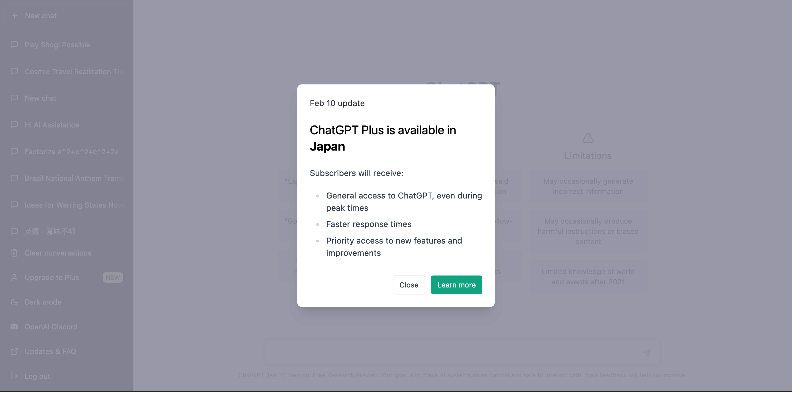 chatgptplus available in japan