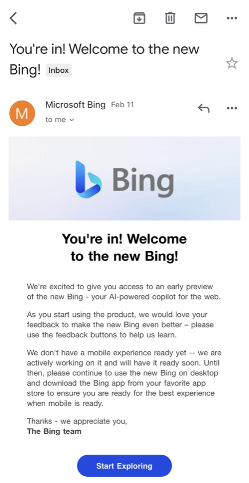 new bing you're in email