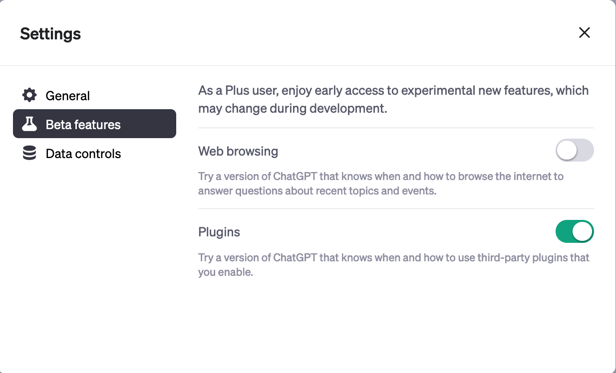chatgpt plus settings beta features