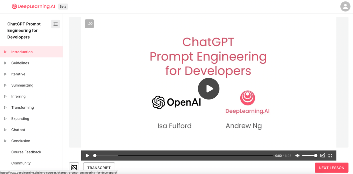 chatgpt prompt engineering for developers video home